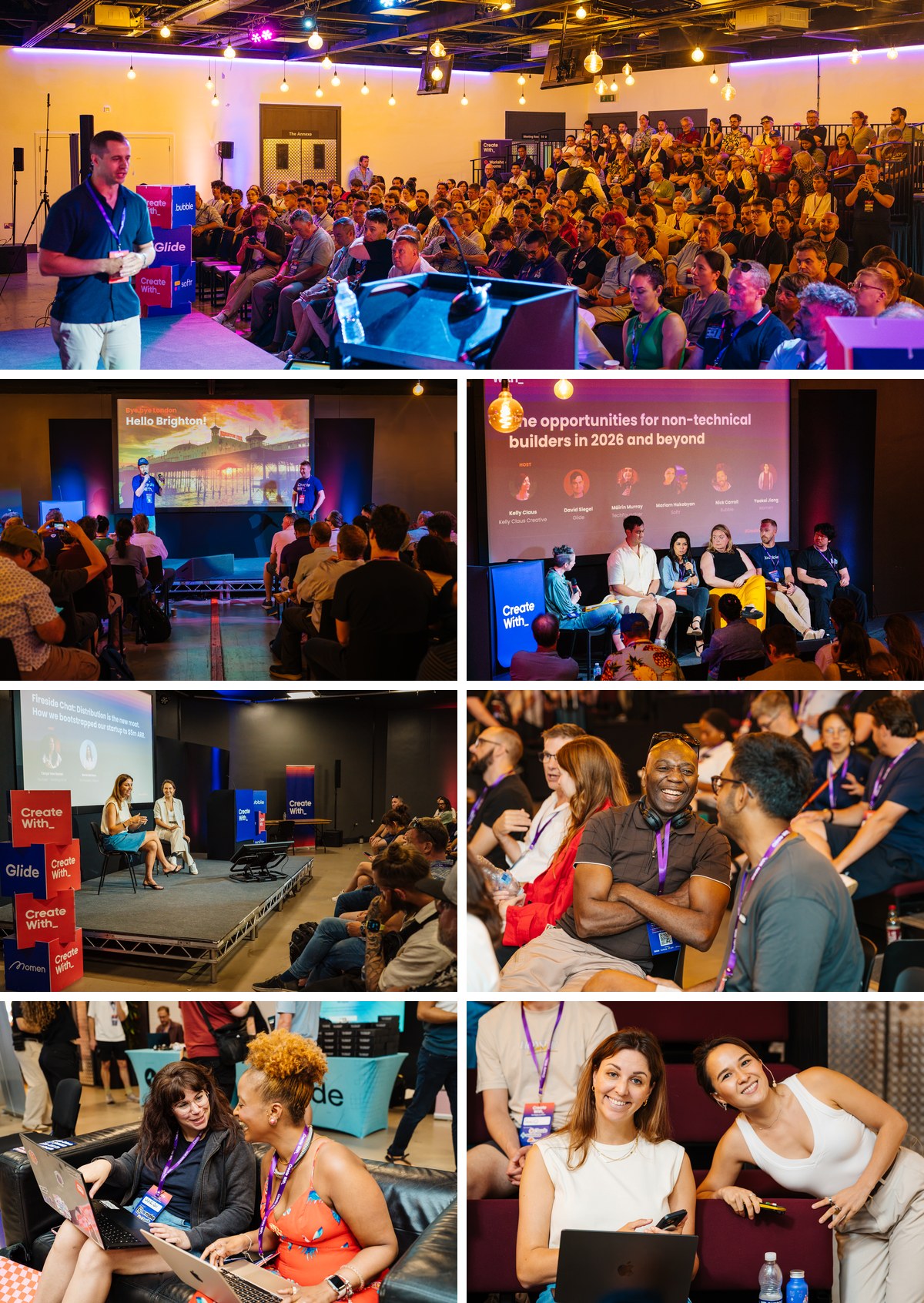 Create With 2026, a packed main stage, the Hello Brighton opening, a panel, a fireside chat, and builders laughing and collaborating