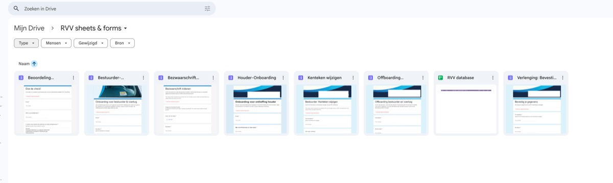 The old Google Drive folder with seven forms and one sheet