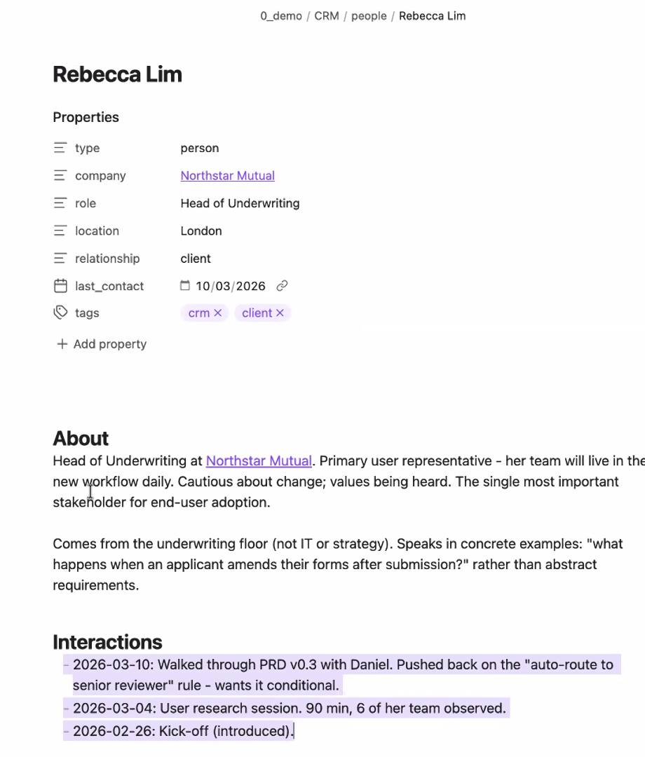 A CRM person note