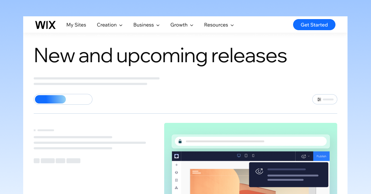 Wix website creation interface